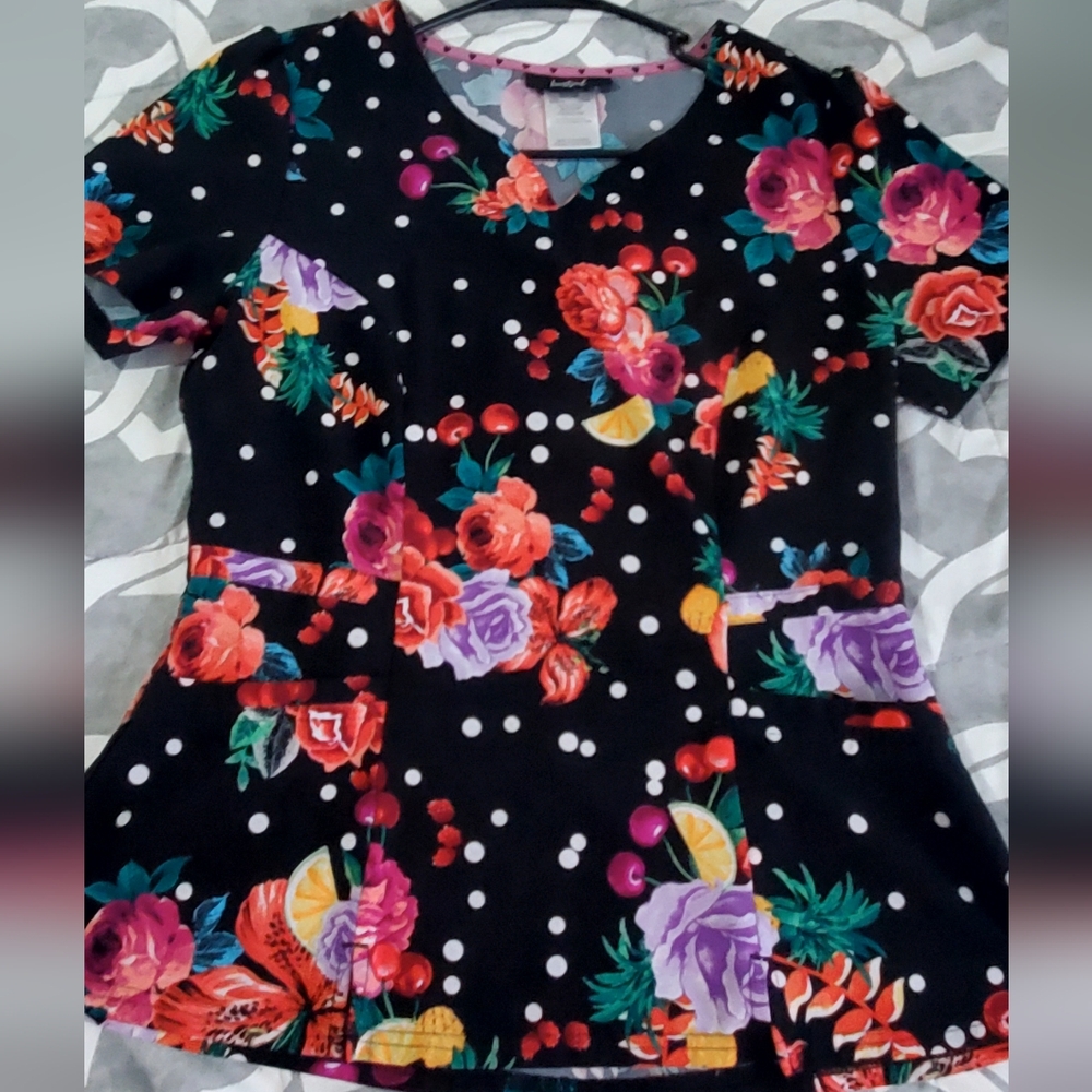 HeartSoul Floral Polka Dot Fitted Peplum Top.